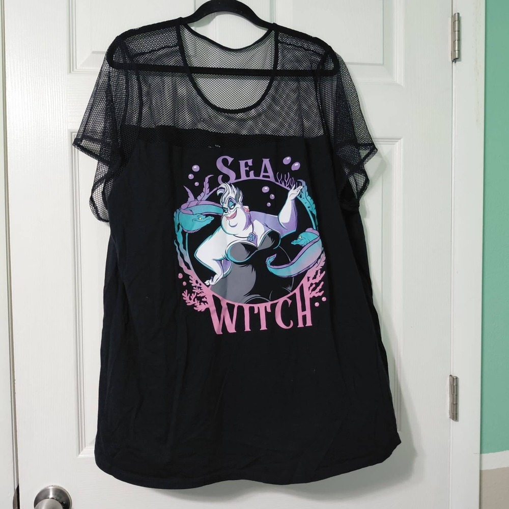 Disney Villains Ursula Sea Witch Mesh Yoke Graphic Tee Black Plus Size 4